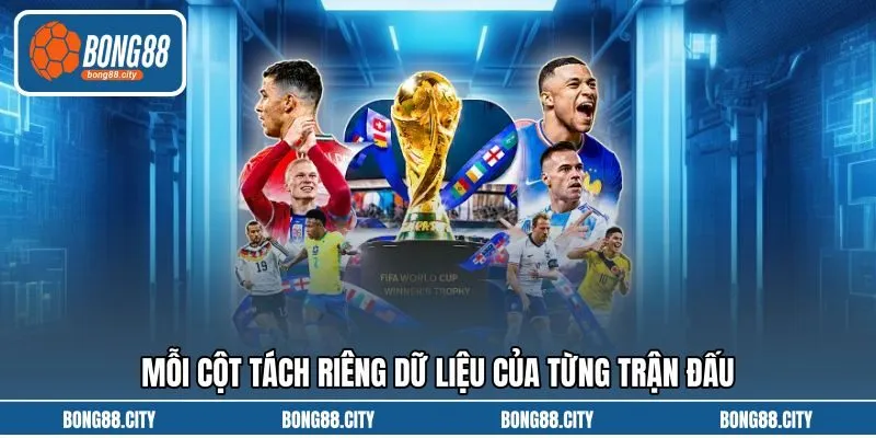 Mỗi cột tách riêng dữ liệu của từng trận đấu